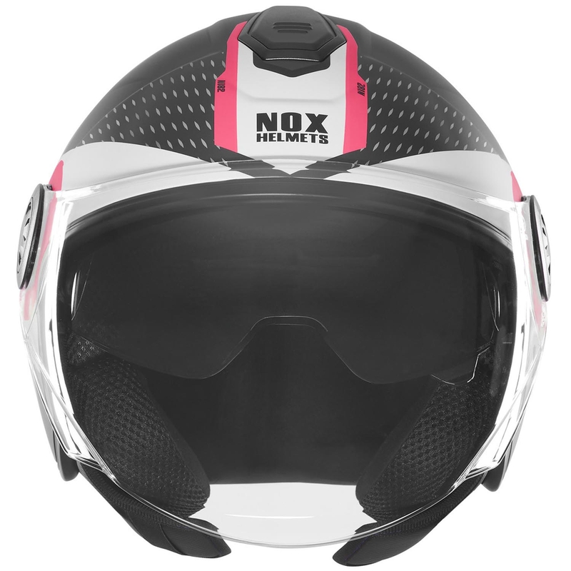 Kask motocyklowy otwarty NOX N182 okrągły matowy czarno-różowy