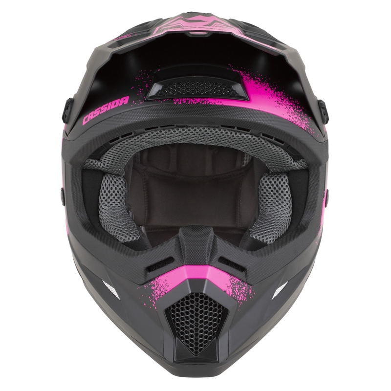Kask motocrossowy dziecięcy Cassida Cross Cup 2 Crew Junior matowy czarno-fluo różowy