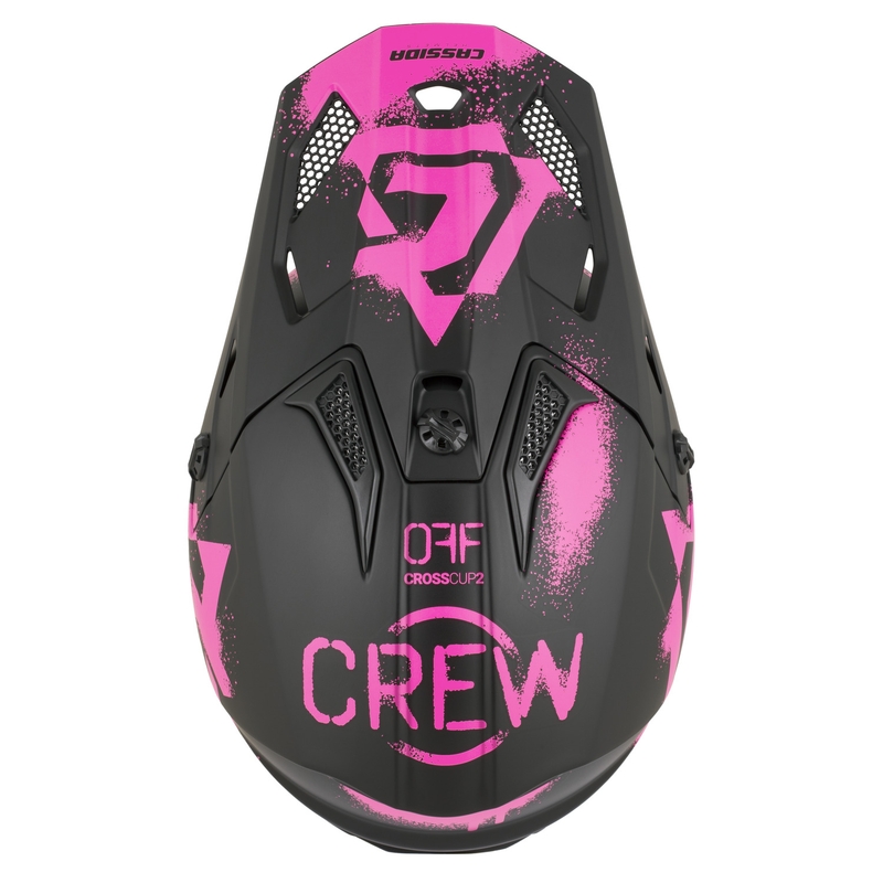 Kask motocrossowy dziecięcy Cassida Cross Cup 2 Crew Junior matowy czarno-fluo różowy