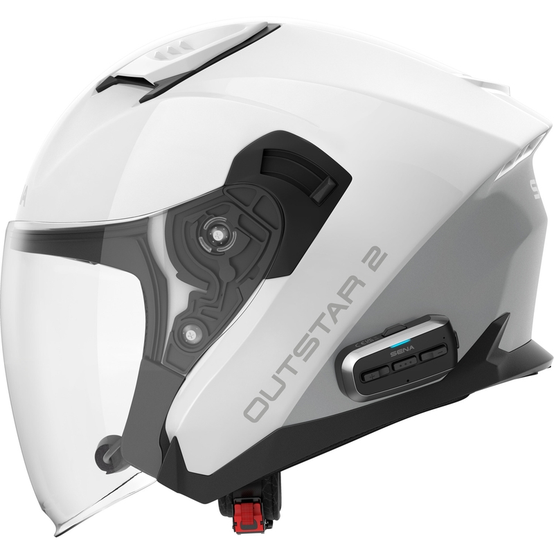 Kask motocyklowy otwarty SENA Outstar 2 z zestawem słuchawkowym, błyszczący biały