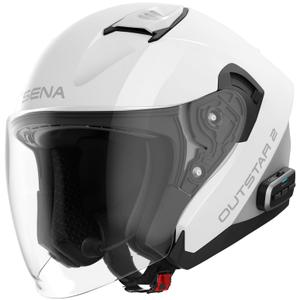 Kask motocyklowy otwarty SENA Outstar 2 z zestawem słuchawkowym, błyszczący biały