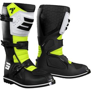 Dziecięce buty motocyklowe Shot Race 2 czarno-biało-fluo żółte
