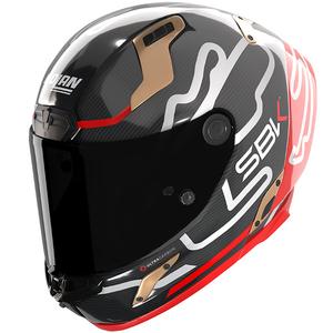 Kask motocyklowy integralny Nolan X-804 RS Ultra Carbon SBK w kolorze czarno-czerwono-złotym, błyszczący