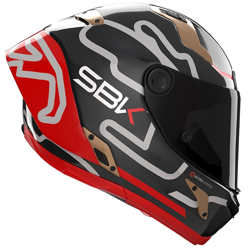 Kask motocyklowy integralny Nolan X-804 RS Ultra Carbon SBK w kolorze czarno-czerwono-złotym, błyszczący