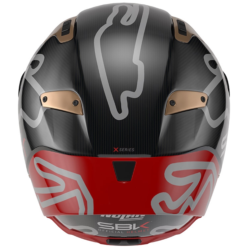 Kask motocyklowy integralny Nolan X-804 RS Ultra Carbon SBK w kolorze czarno-czerwono-złotym, błyszczący