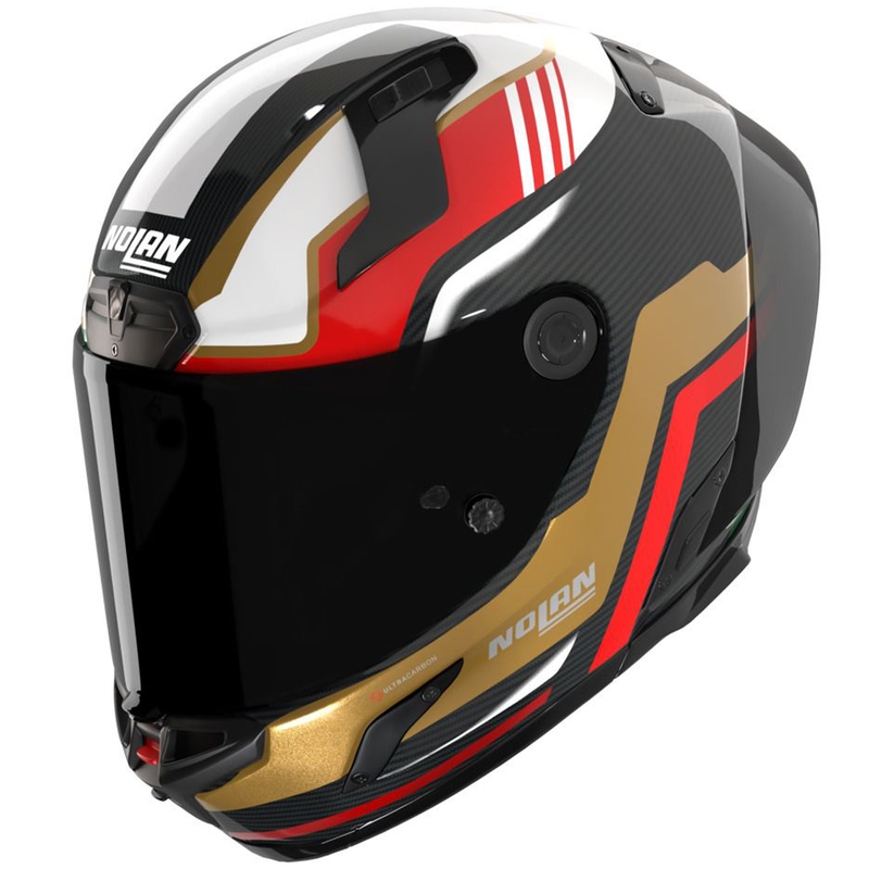 Kask motocyklowy integralny Nolan X-804 RS Ultra Carbon Piega połyskujący czarno-złoto-czerwono-zielony