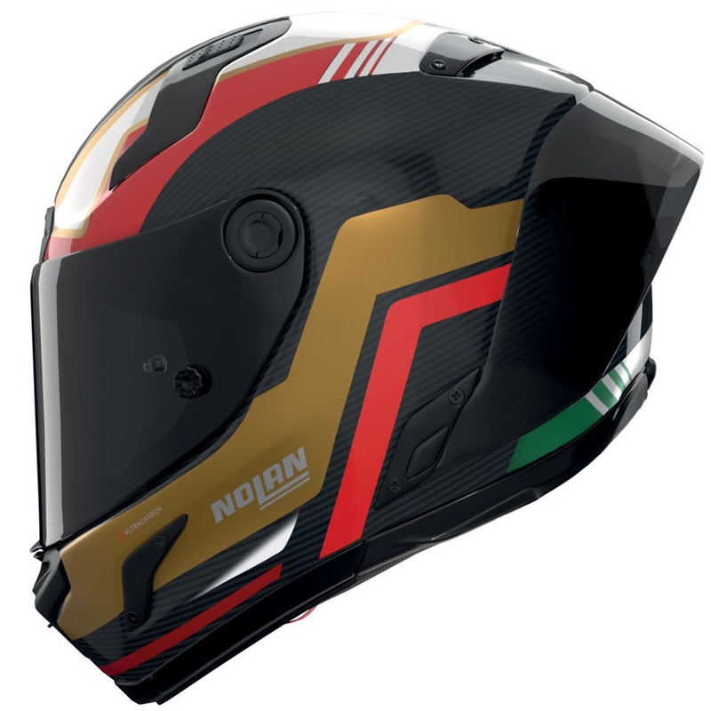 Kask motocyklowy integralny Nolan X-804 RS Ultra Carbon Piega połyskujący czarno-złoto-czerwono-zielony