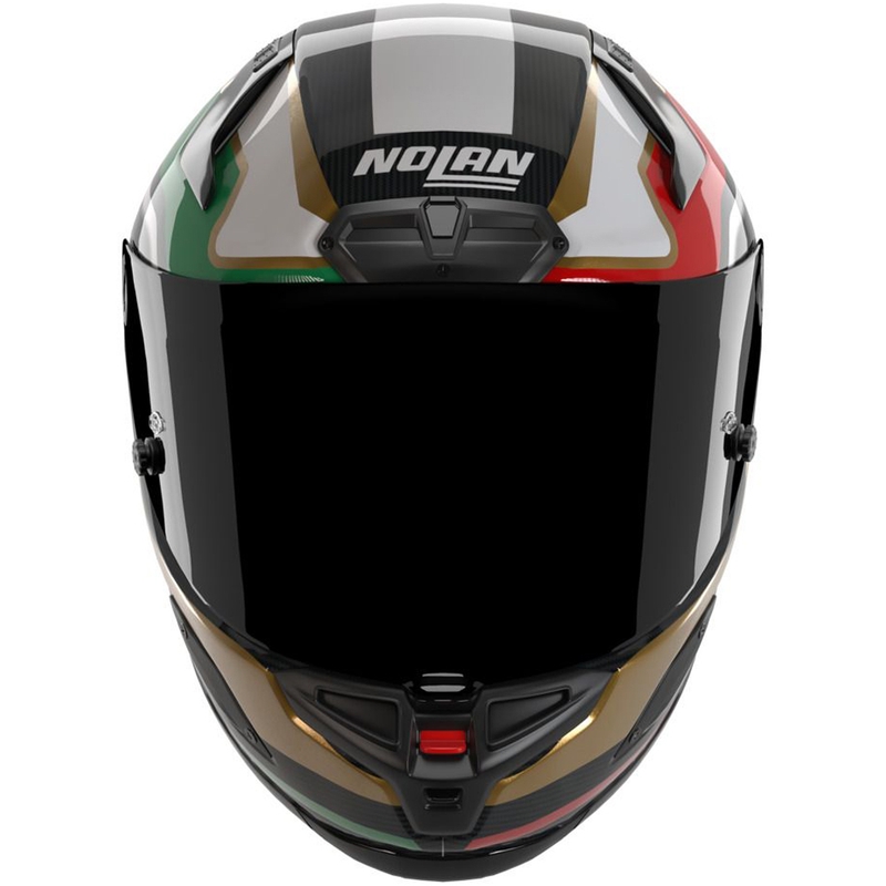 Kask motocyklowy integralny Nolan X-804 RS Ultra Carbon Piega połyskujący czarno-złoto-czerwono-zielony