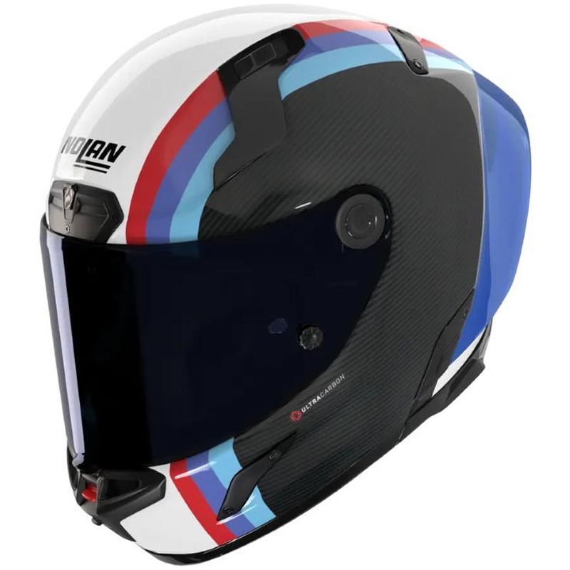 Kask motocyklowy integralny Nolan X-804 RS Ultra Carbon Gemini 365 połyskujący szaro-biało-niebiesko-czerwony