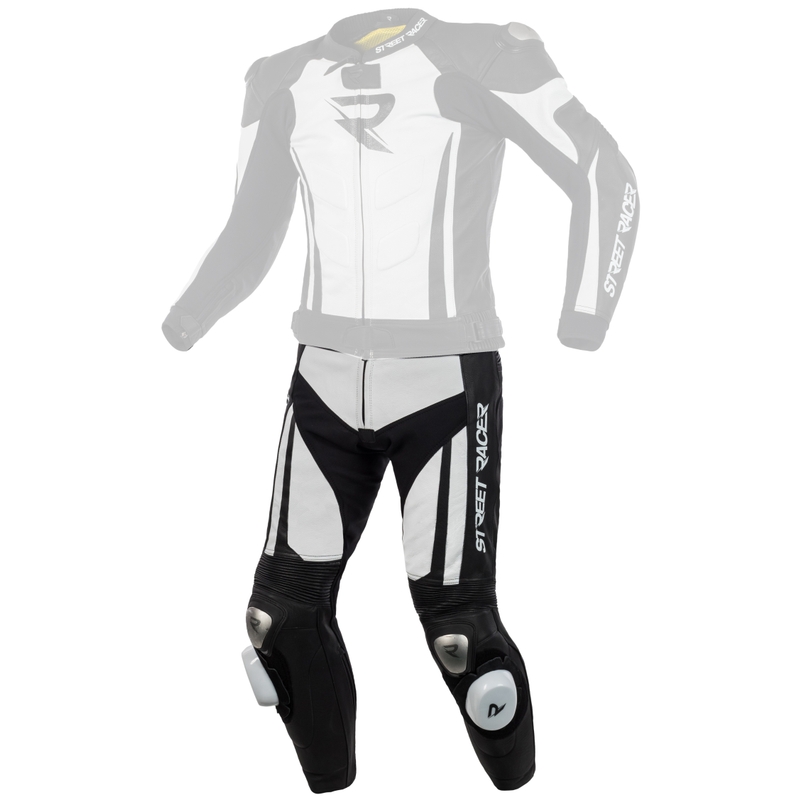 Skórzane spodnie motocyklowe Street Racer Fasttrack czarno-białe wyprzedaż