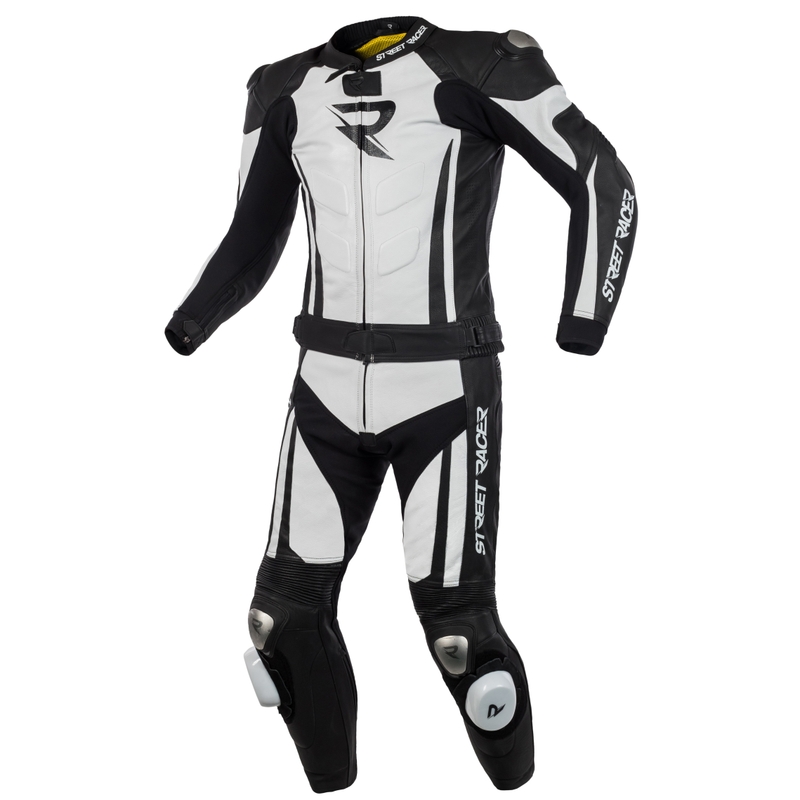 Skórzane spodnie motocyklowe Street Racer Fasttrack czarno-białe wyprzedaż