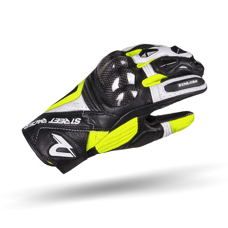 Rękawice motocyklowe Street Racer XTR czarno-biało-fluo żółte wyprzedaż