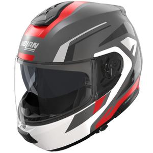 Kask motocyklowy typu flip-up Nolan N100-6 Cinetico N-COM 361 matowy szaro-biało-czerwony