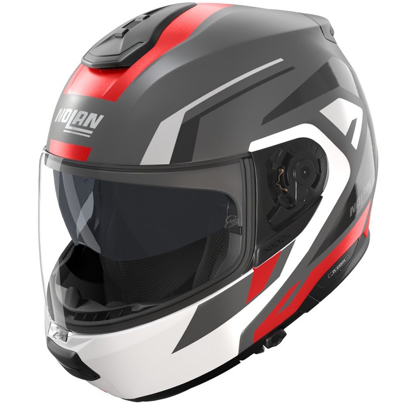 Kask motocyklowy typu flip-up Nolan N100-6 Cinetico N-COM 361 matowy szaro-biało-czerwony