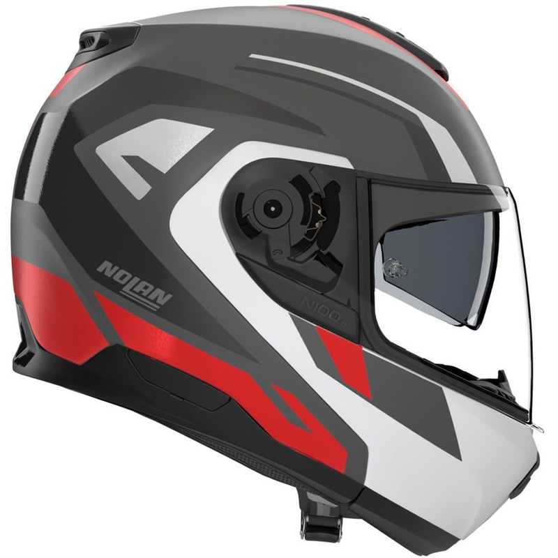 Kask motocyklowy typu flip-up Nolan N100-6 Cinetico N-COM 361 matowy szaro-biało-czerwony