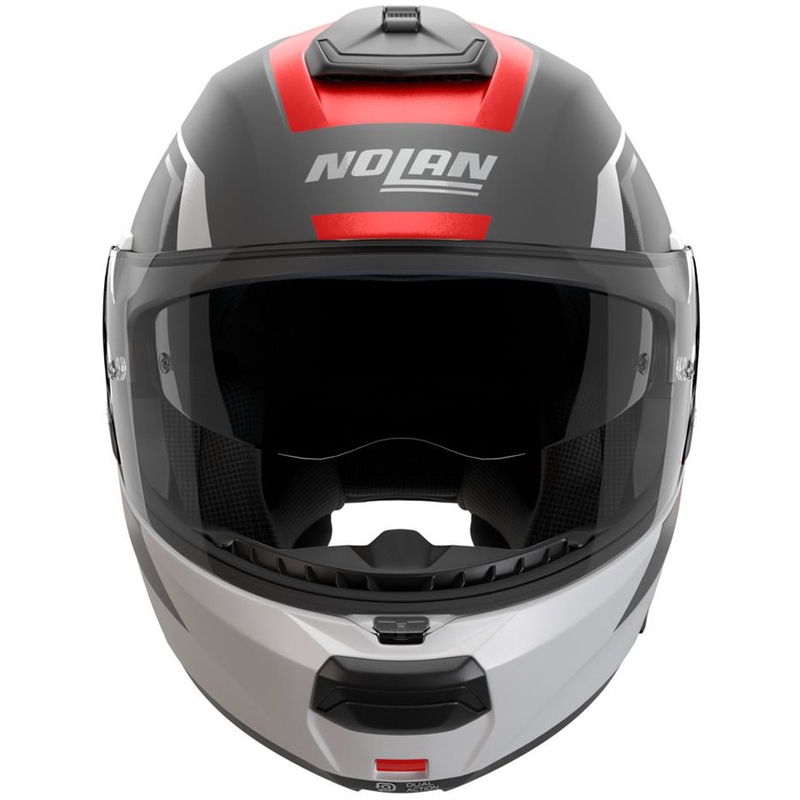 Kask motocyklowy typu flip-up Nolan N100-6 Cinetico N-COM 361 matowy szaro-biało-czerwony