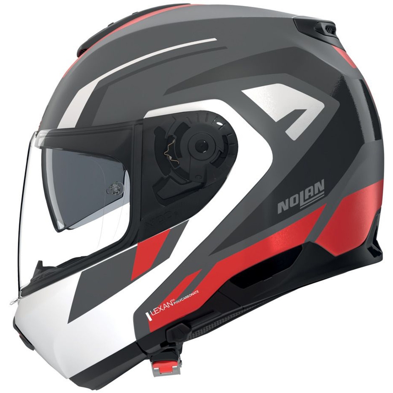 Kask motocyklowy typu flip-up Nolan N100-6 Cinetico N-COM 361 matowy szaro-biało-czerwony