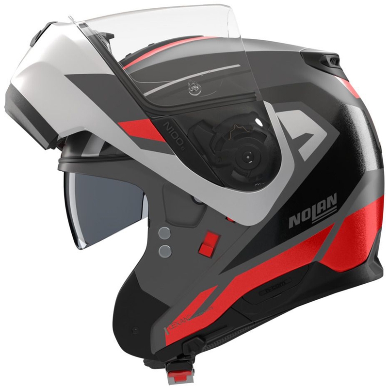 Kask motocyklowy typu flip-up Nolan N100-6 Cinetico N-COM 361 matowy szaro-biało-czerwony