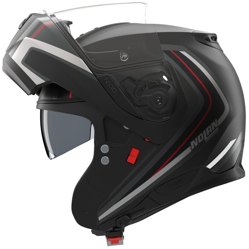 Kask motocyklowy typu flip-up Nolan N100-6 Radiante N-com 357 czarno-srebrno-czerwony