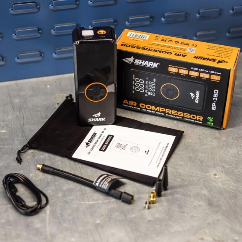 Kompresor akumulatorowy z powerbankiem SHARK BP-150 czarny