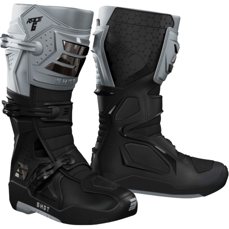 Buty motocrossowe Shot Race 6 czarno-szaro-chromowane
