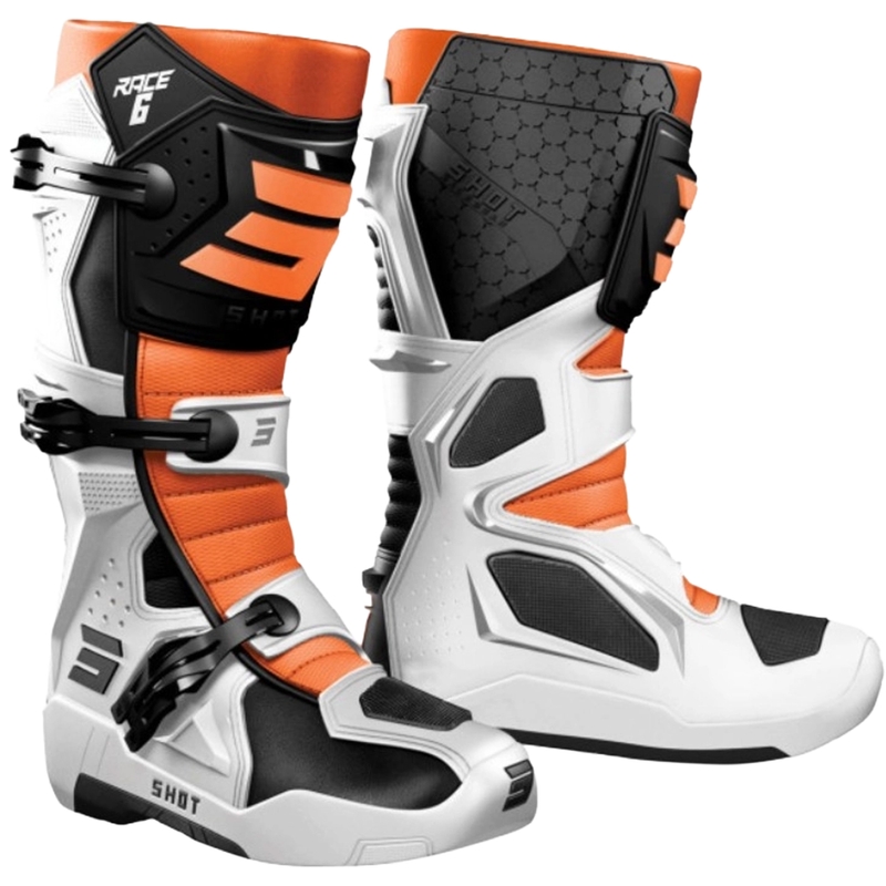 Buty motocyklowe Shot Race 6 biało-czarno-pomarańczowy
