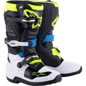 Buty motocyklowe dziecięce Alpinestars Tech 7 S czarno-biało-fluo-żółto-niebieskie