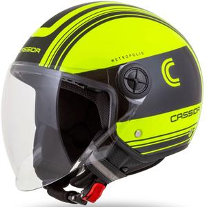 Kask motocyklowy otwarty Cassida Handy Metropolis Safety fluo żółto-czarno-odblaskowy szary.