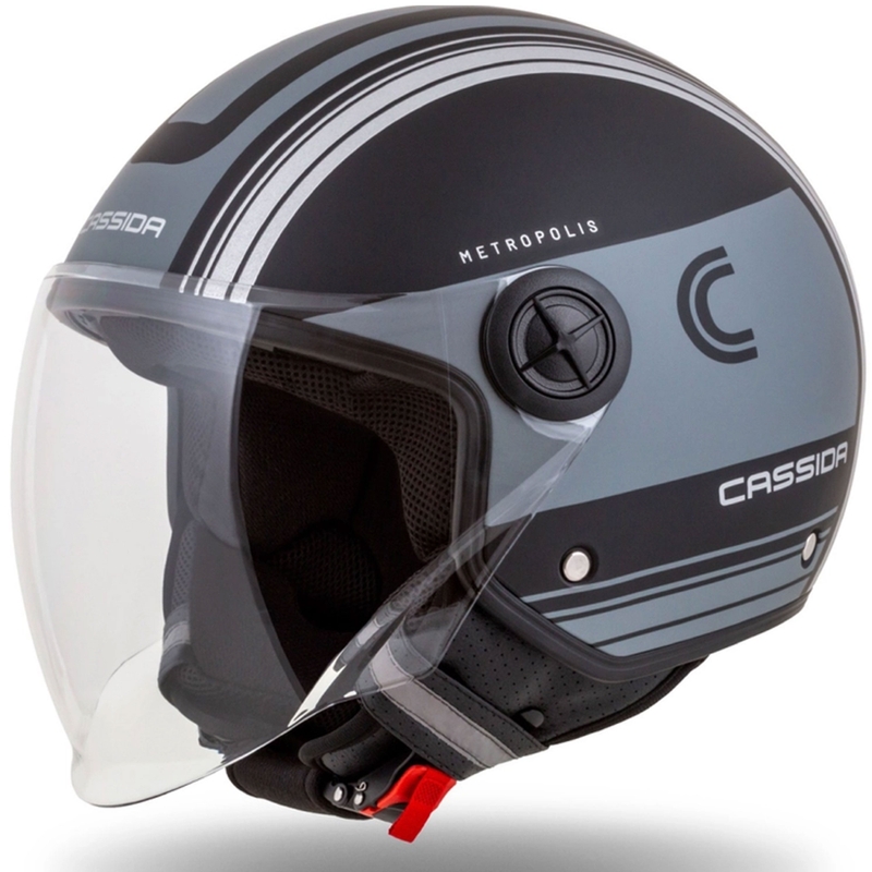 Kask motocyklowy otwarty Cassida Handy Metropolis Vision w kolorze czarno-odblaskowym szarym