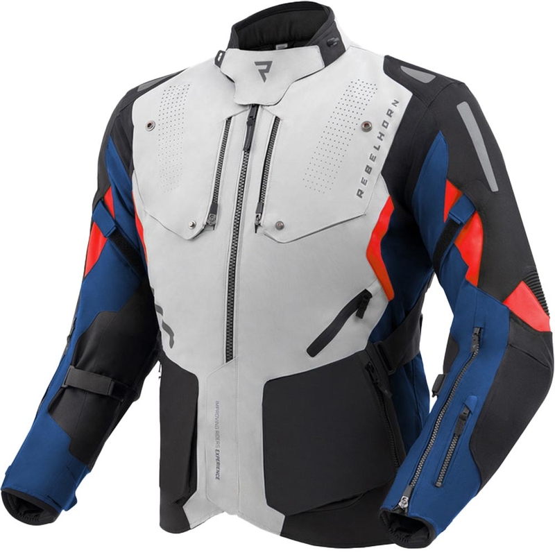 Kurtka motocyklowa Rebelhorn Hiker IV jasnoszaro-niebiesko-czerwona