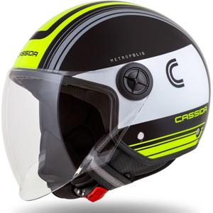 Kask motocyklowy otwarty Cassida Handy Metropolis Black-White-Fluo Yellow-Grey