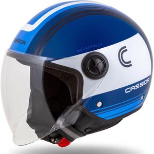Kask motocyklowy Cassida Handy Metropolis niebiesko-biały otwarty