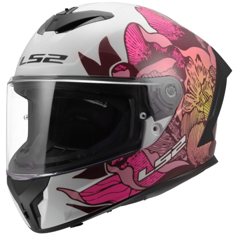 Kask motocyklowy integralny LS2 FF820 Rapid III Poppies II błyszczący biało-różowy