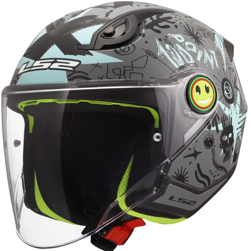 Kask otwarty dziecięcy LS2 OF622 Funny II Scribble, połysk szaro-niebieski
