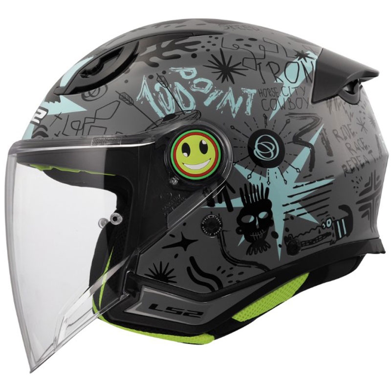 Kask otwarty dziecięcy LS2 OF622 Funny II Scribble, połysk szaro-niebieski