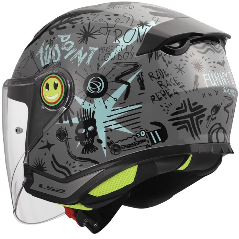 Kask otwarty dziecięcy LS2 OF622 Funny II Scribble, połysk szaro-niebieski