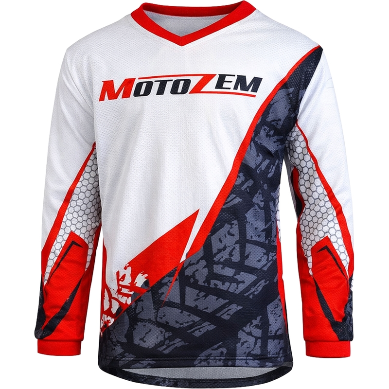 Koszulka motocrossowa dziecięca MotoZem Ground MX biało-czarno-czerwona