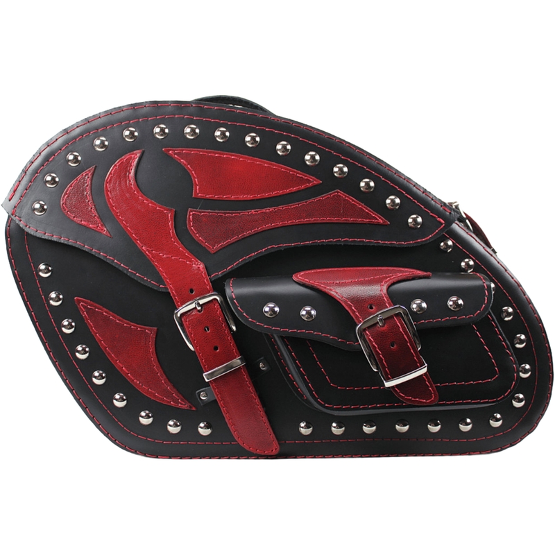 Skórzane sakwy motocyklowe z nitami RSA S261B czarno-czerwone
