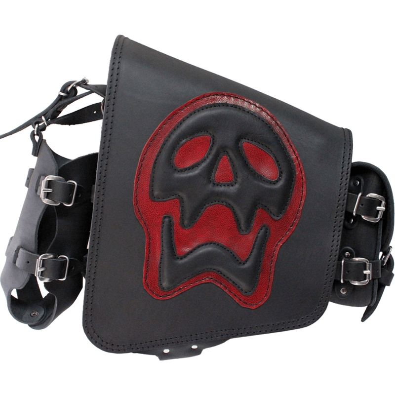 Skórzana torba motocyklowa RSA S493 Skull HD Softail czarno-czerwona