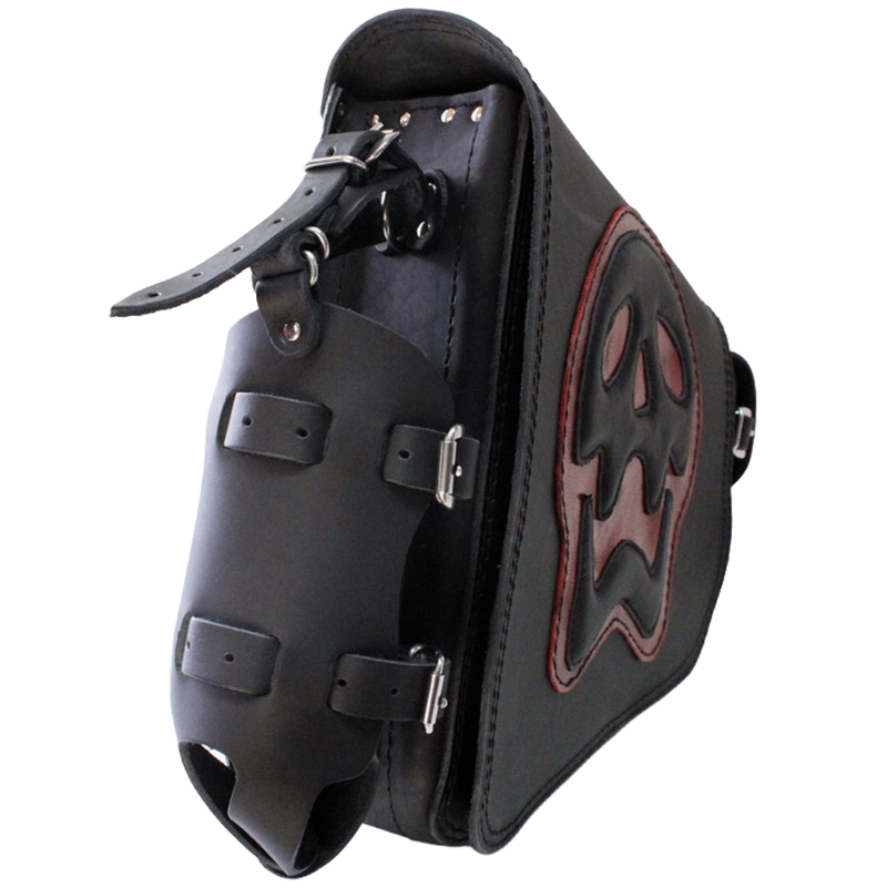 Skórzana torba motocyklowa RSA S493 Skull HD Softail czarno-czerwona