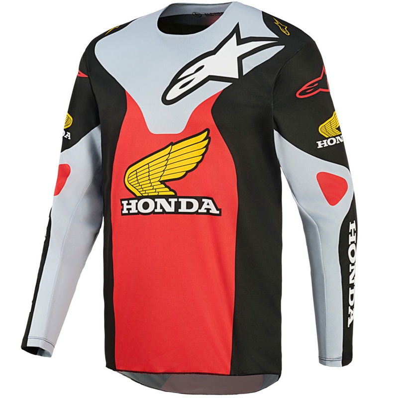 Koszulka motocrossowa Alpinestars Racer Veil Honda w kolorze czarno-szaro-czerwono-żółtym