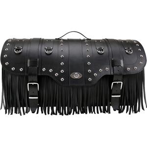 Skórzana torba motocyklowa z zamkiem, nitami i frędzlami RSA K160 czarna