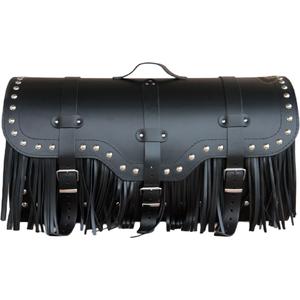 Skórzana torba motocyklowa z zamkiem, nitami i frędzlami RSA K165 czarna