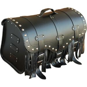 Skórzana torba motocyklowa z zamkiem, nitami i frędzlami RSA K155 czarna