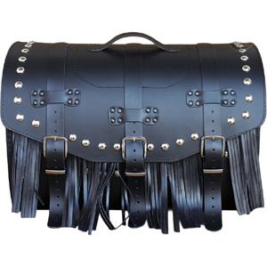 Skórzana torba motocyklowa z zamkiem, nitami i frędzlami RSA K451 czarna