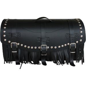 Skórzana torba motocyklowa z zamkiem, nitami i frędzlami RSA K461 czarna