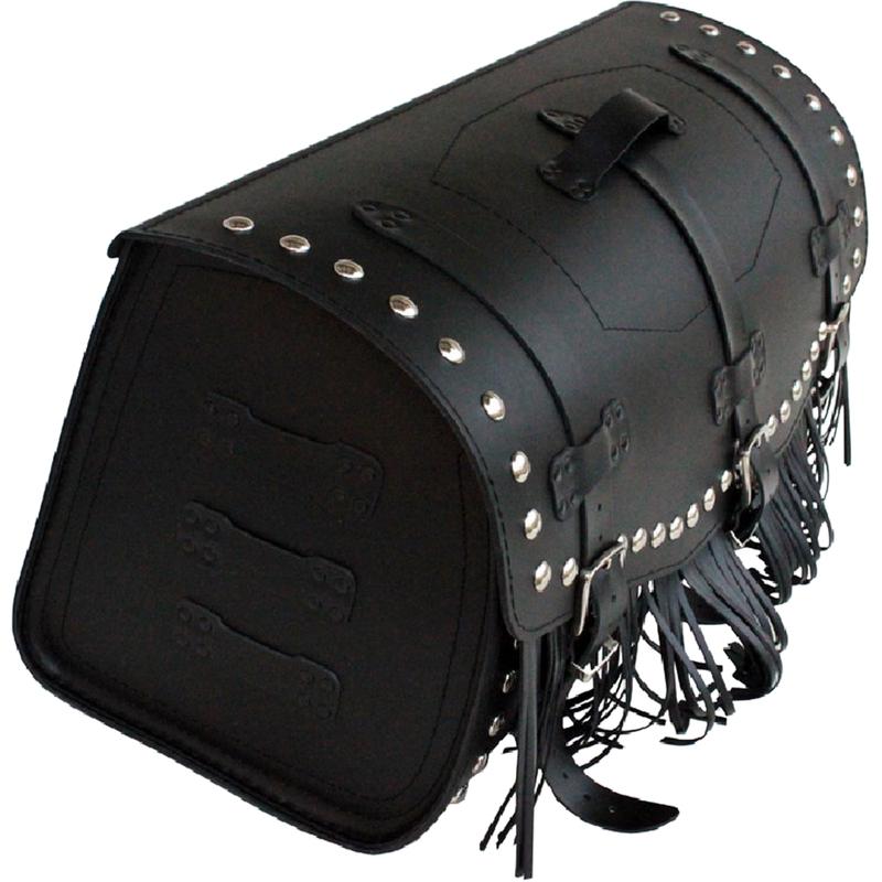 Skórzana torba motocyklowa z zamkiem, nitami i frędzlami RSA K461 czarna