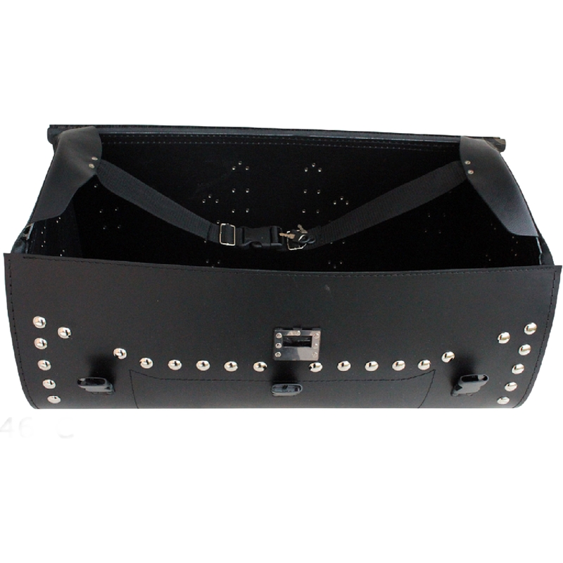 Skórzana torba motocyklowa z zamkiem, nitami i frędzlami RSA K461 czarna