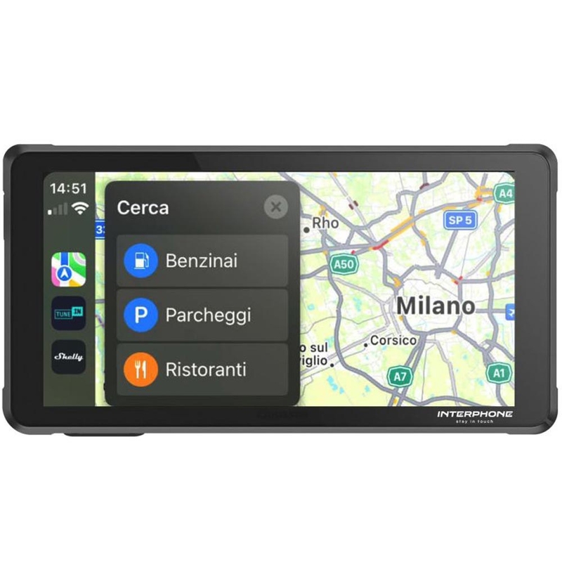 Wyświetlacz telefonu motocyklowego z lustrzanym odbiciem i szkłem ochronnym Interphone RideSync czarny