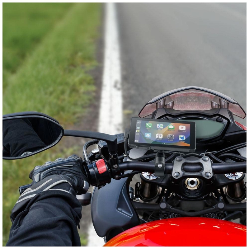 Wyświetlacz telefonu motocyklowego z lustrzanym odbiciem i szkłem ochronnym Interphone RideSync czarny